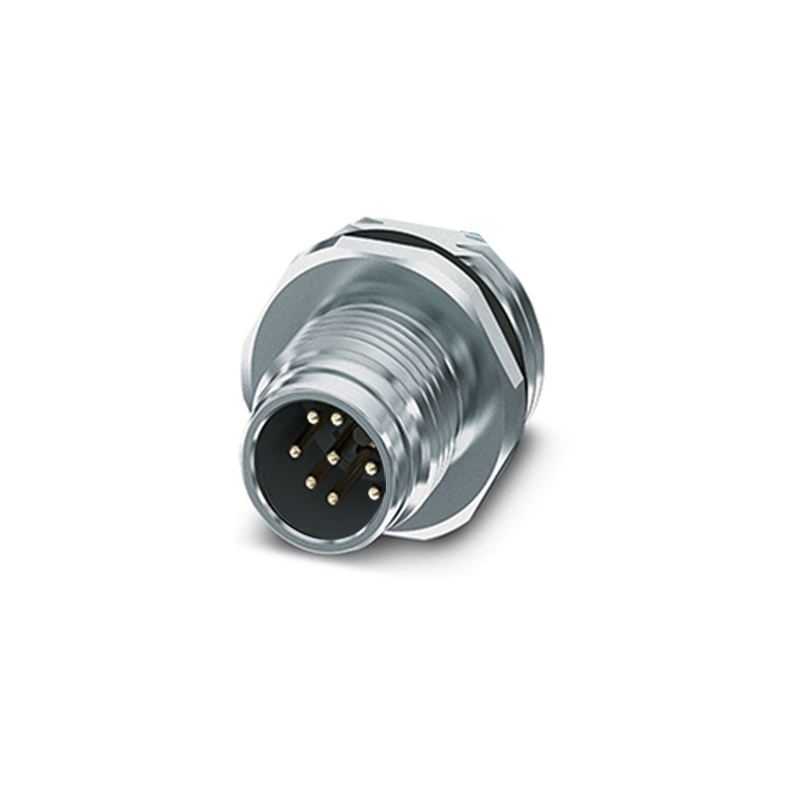 Push-pull m12 8pins A code male straight rear panel mount connector PG9 thread,unshielded,insert,brass with nickel plated shell